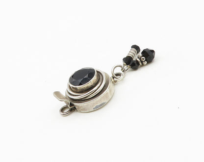 925 Sterling Silver Vintage Faceted Black Hematite Necklace Clasp  TR2593
