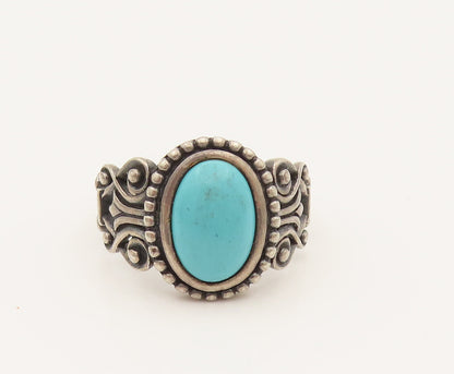 AVON 925 Silver  Vintage Beaded Frame & Open Swirl Turquoise Ring Sz 9 RG26355