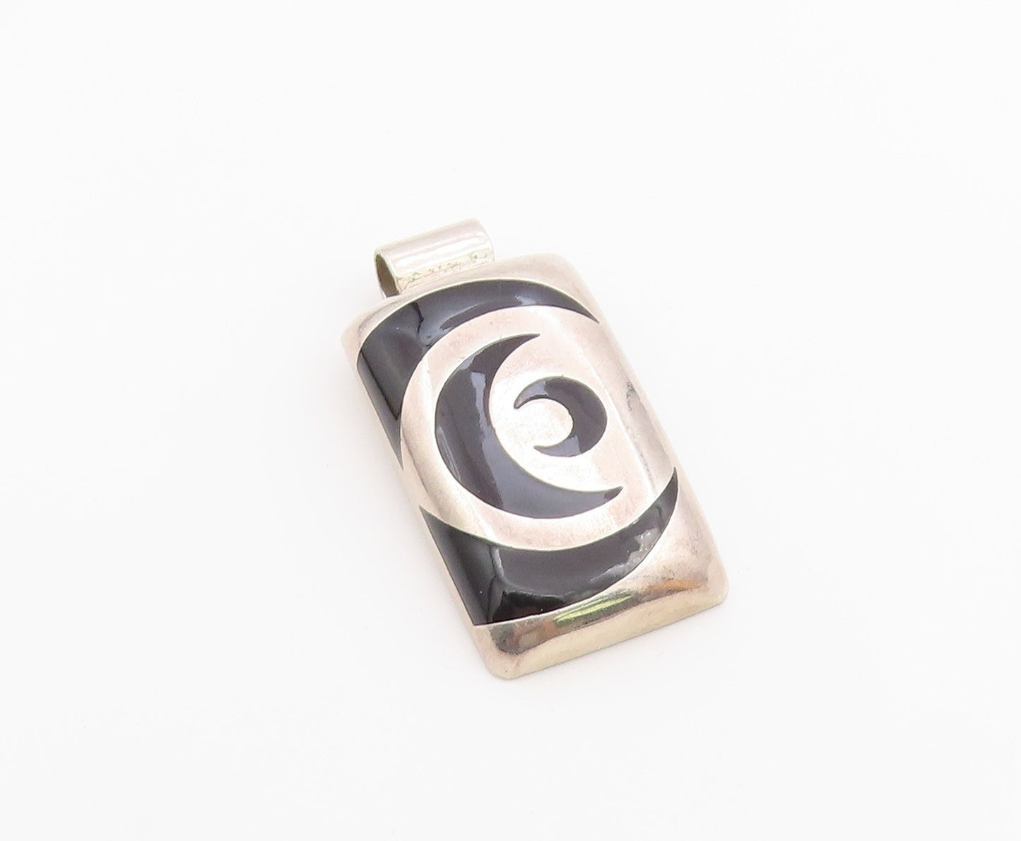MEXICO 925 Sterling Silver  Vintage Inlaid Black Onyx Design Pendant BP3178