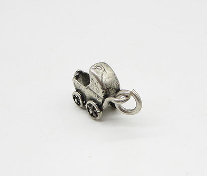 925 Sterling Silver  Vintage Baby Stroller Charm Pendant  PT1880