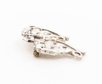 925 Sterling Silver Vintage Brooch Happy & Sad Mime Faces Carved  BP11646
