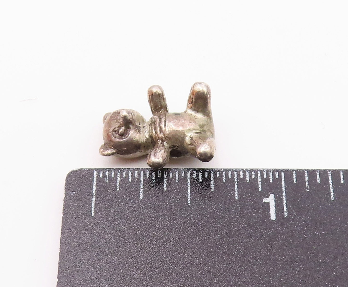 925 Sterling Silver  Vintage Petite Dark Tone Teddy Bear Pendant  PT17874
