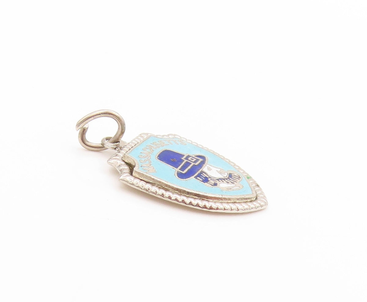 925 Sterling Silver Vintage Pendant Enameled Massachusetts Pilgrim Hat PT25021