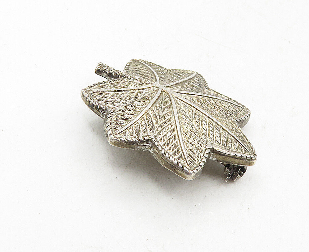 925 Sterling Silver  Vintage Shiny Maple Leaf Autumn Motif Brooch Pin  BP3457