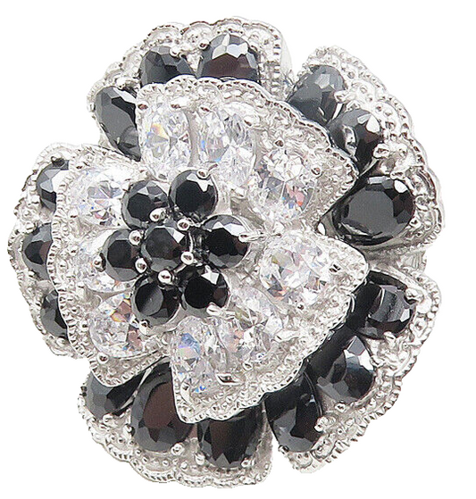 925 Sterling Silver  Cubic Zirconia & Hematite Cocktail Ring Sz 7  RG11208