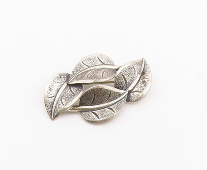 BEAU 925 Sterling Silver  Vintage Textured Floral Leaves Brooch Pin  BP3774