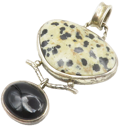 WHITNEY KELLY 925 Silver  Vintage Spotted Jasper & Black Onyx Pendant  PT11005