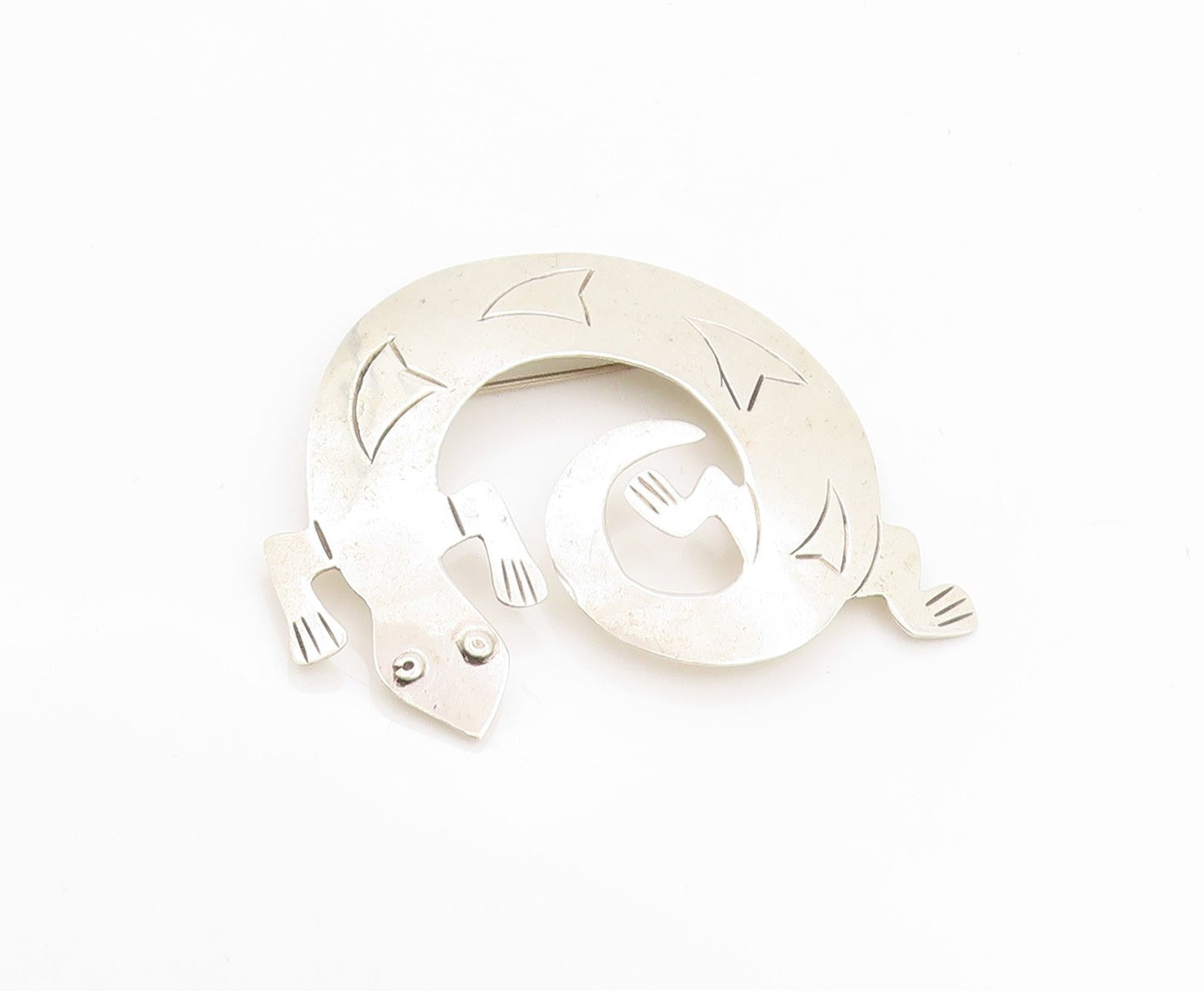 925 Sterling Silver Vintage Brooch Pin MEXICO Minimalist Etched Lizard  BP11563