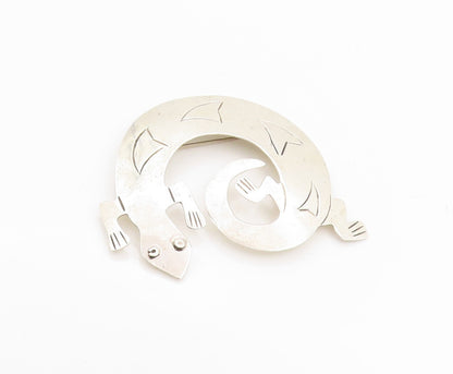 925 Sterling Silver Vintage Brooch Pin MEXICO Minimalist Etched Lizard  BP11563