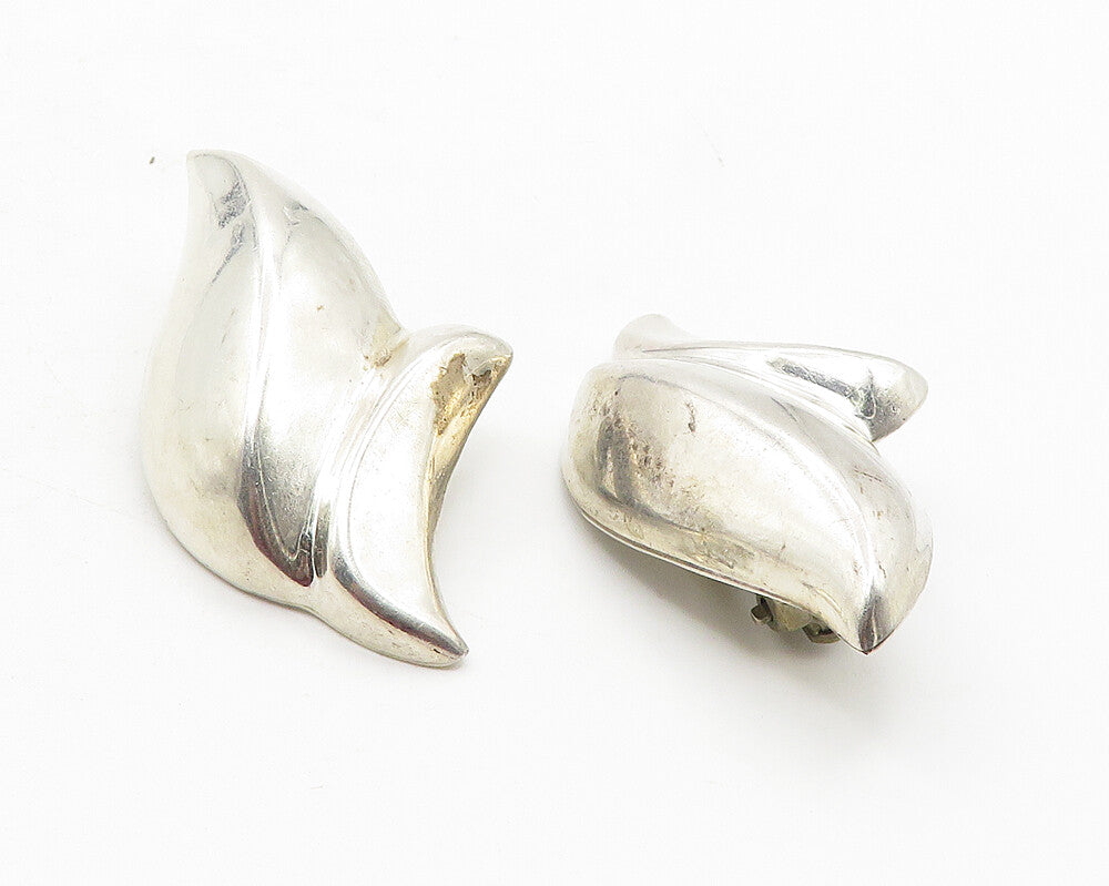 925 Sterling Silver  Vintage Shiny Modernist Non Pierce Drop Earrings  EG5903