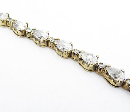 925 Sterling Silver  Vintage Tear Drop Cubic Zirconia Tennis Bracelet  BT2352