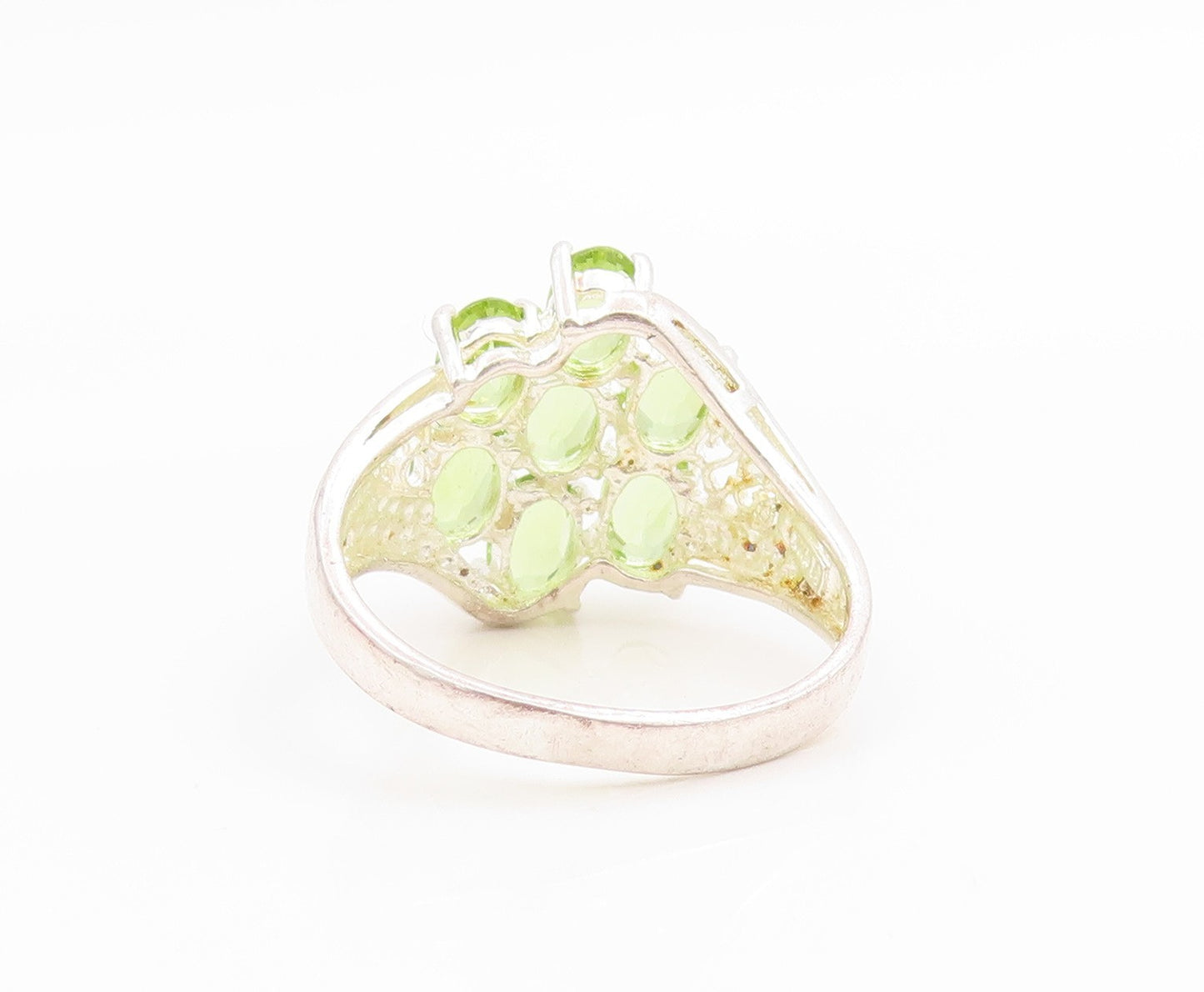 925 Sterling Silver Vintage Ring Elegant Peridot Floral Cluster  Sz 10  RG36075
