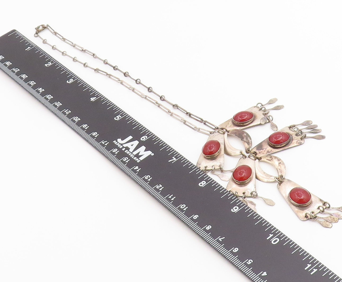 925 Sterling Silver Vintage Necklace ISRAEL Dangling Carnelian Fringe  NE4903