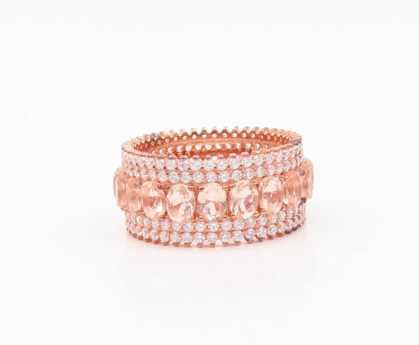 925 Sterling Silver Vintage Ring Rose Gold Plated Morganite & CZ  Sz 7  RG30431
