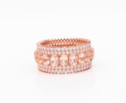925 Sterling Silver Vintage Ring Rose Gold Plated Morganite & CZ  Sz 7  RG30431