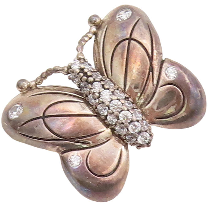 925 Sterling Silver Vintage Pendant PANDORA Solid Carved CZ Butterfly  PT23110