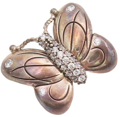 925 Sterling Silver Vintage Pendant PANDORA Solid Carved CZ Butterfly  PT23110