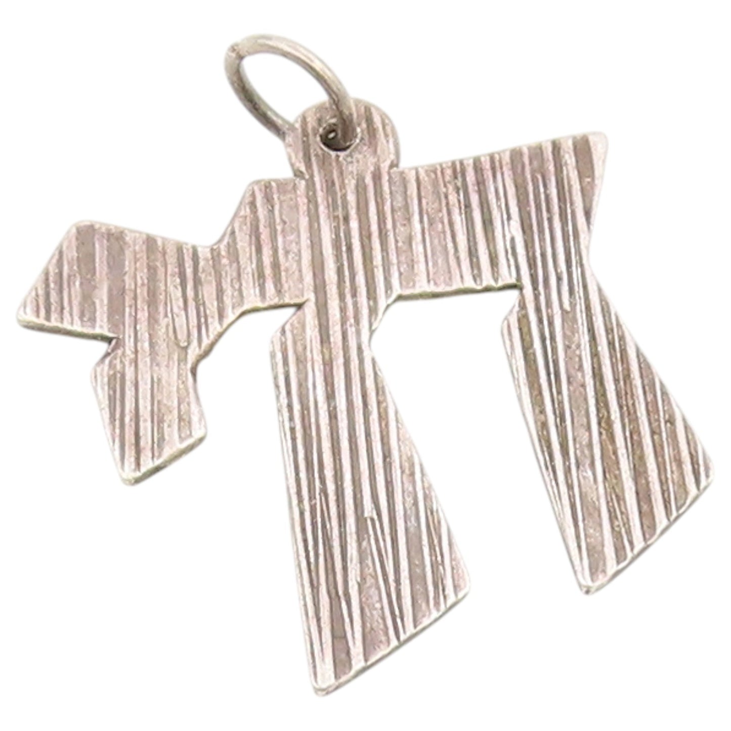 925 Sterling Silver Vintage Pendant Classic Textured Chai Hebrew Charm  PT26377