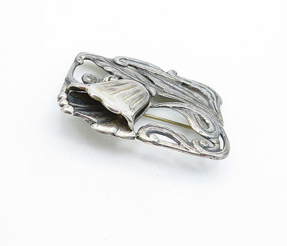 925 Sterling Silver  Vintage Antique Oxidized Floral Vine Brooch Pin  BP2137