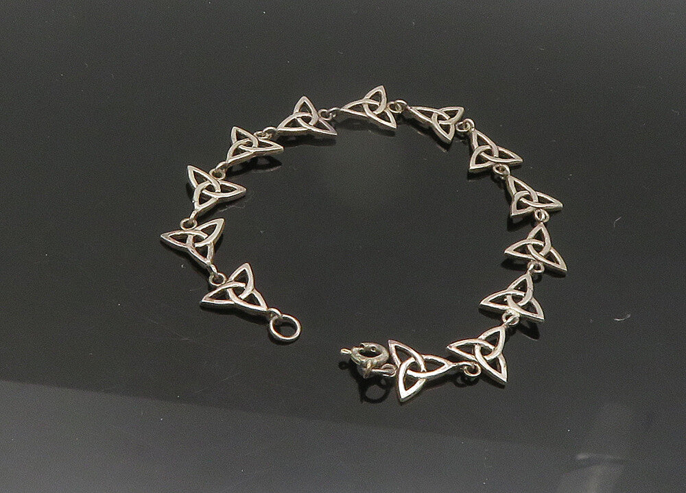 PETER STONE 925 Sterling Silver  Vintage Celtic Knot Chain Bracelet  BT8636