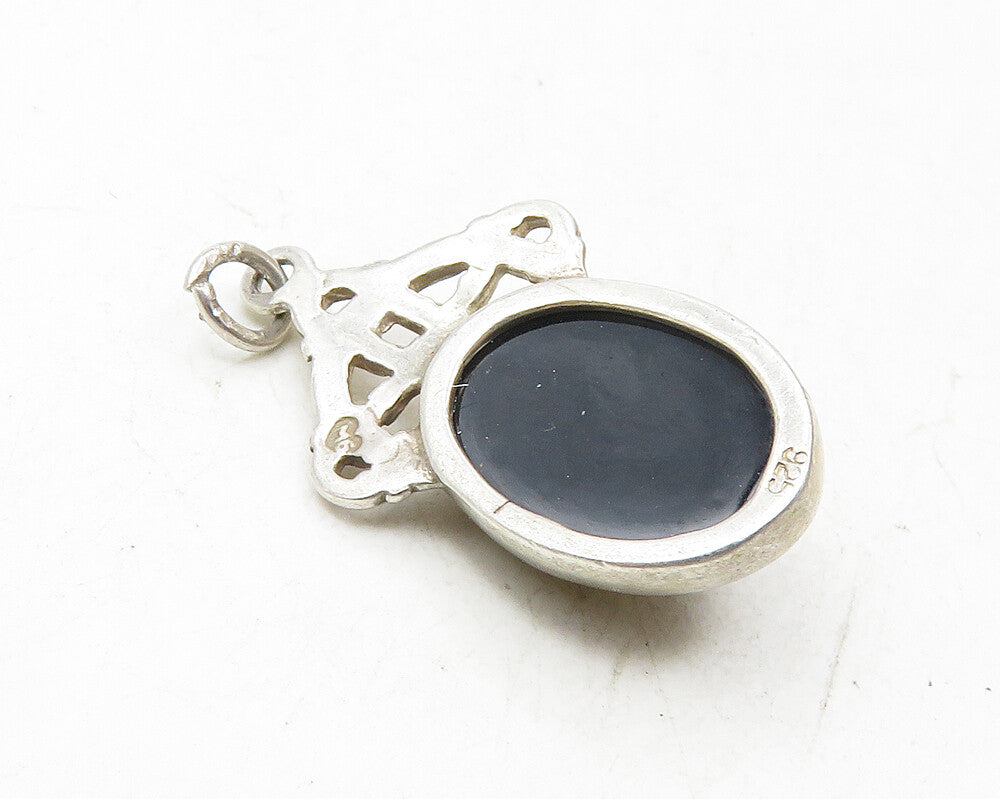 925 Sterling Silver  Vintage Cabochon Cut Amber Knotted Drop Pendant  PT7593
