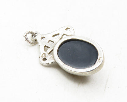 925 Sterling Silver  Vintage Cabochon Cut Amber Knotted Drop Pendant  PT7593