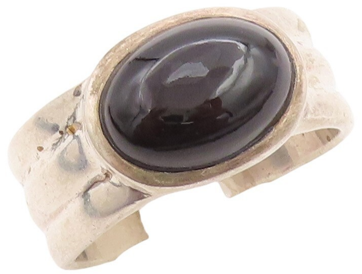 925 Sterling Silver Vintage Ring Carved Band Cabochon Oval Onyx  Sz 12.5 RG31443