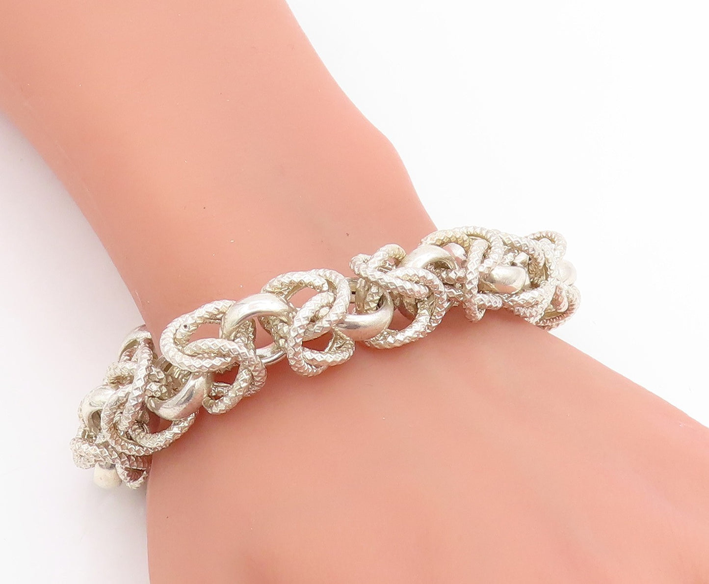 925 Sterling Silver Vintage Bracelet Bold Nautical Rope Byzantine Chain  BT11820