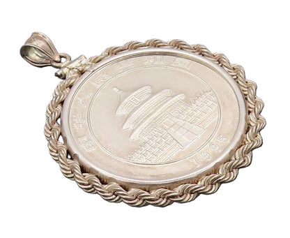 925 Sterling Silver Vintage Pendant Carved Panda Twisted Rope Border  PT22547