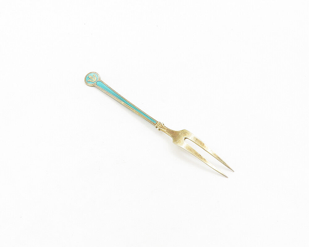 DAVID ANDERSEN NORWAY 925 Silver  Vintage Enamel Detail Cocktail Fork  TR2644
