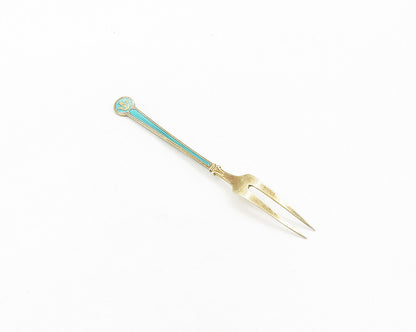 DAVID ANDERSEN NORWAY 925 Silver  Vintage Enamel Detail Cocktail Fork  TR2644