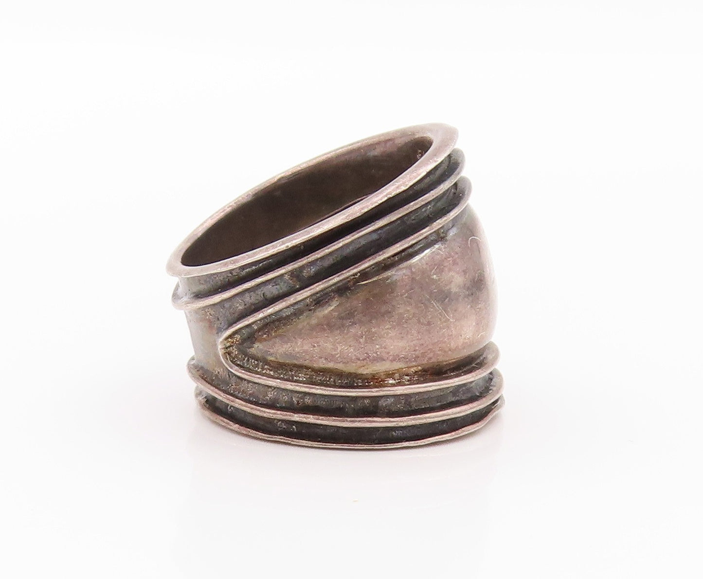925 Sterling Silver Vintage Ring Dark Tone minimalist Carved  Sz 7 RG32355