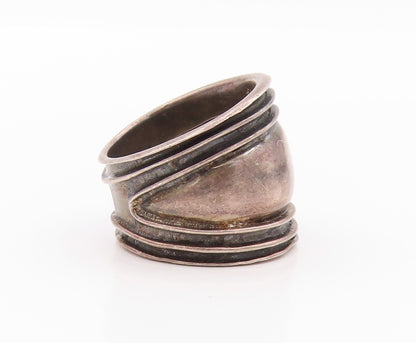925 Sterling Silver Vintage Ring Dark Tone minimalist Carved  Sz 7 RG32355