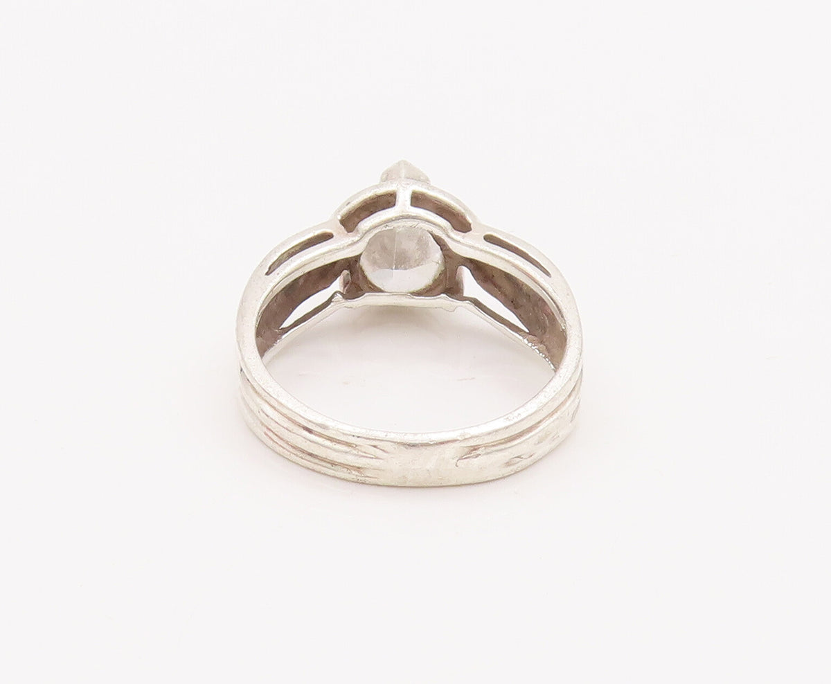 925 Sterling Silver Vintage Ring Solid Carved Drop Cut CZ  Sz 6.5  RG28307