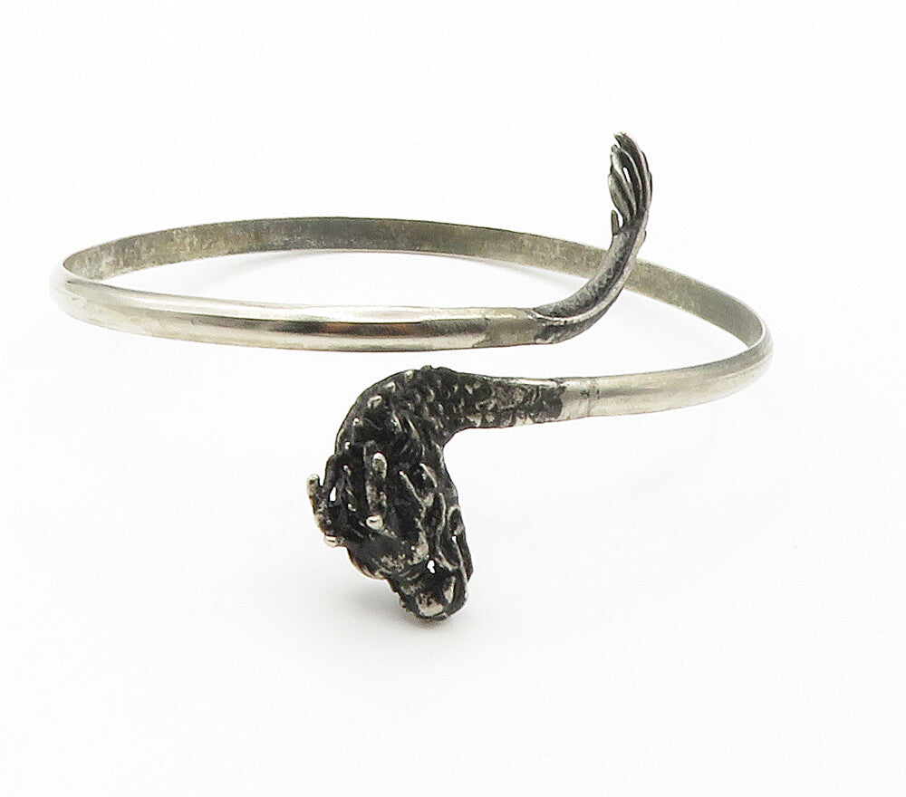 925 Sterling Silver  Vintage Modernist Dragon Bypass Cuff Bracelet  BT5893