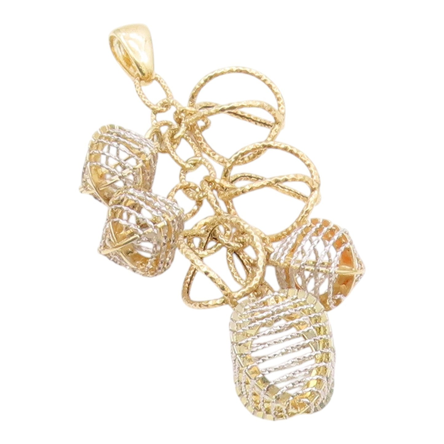 925 Sterling Silver  Shiny Two Tone Cage Cluster Drop Pendant  PT14515