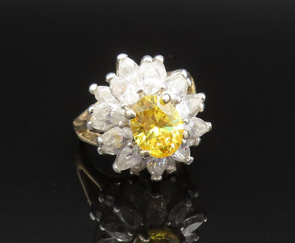925 Sterling Silver Vintage Citrine & Cubic Zirconia Flower Ring Sz 7.5  RG25496