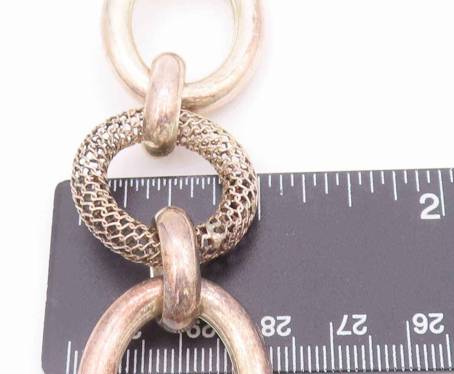 925 Sterling Silver Vintage Necklace Large Carved Solid Rings Link Chain  NE4255