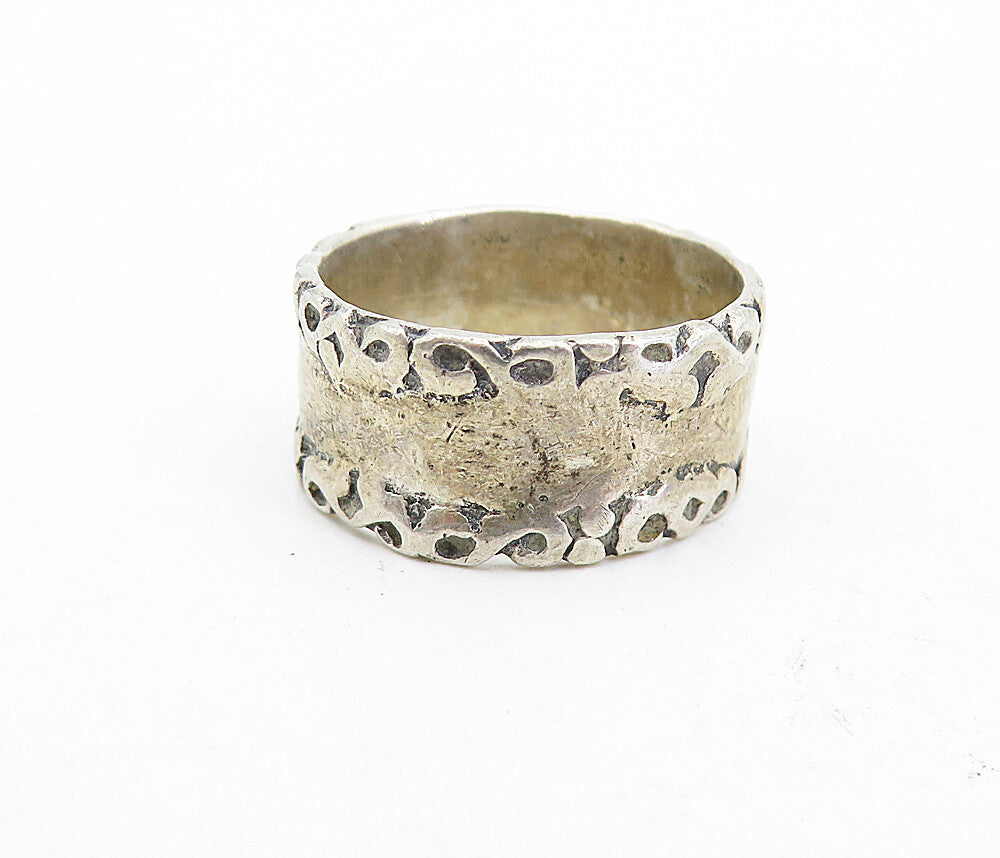 925 Sterling Silver  Vintage Antique Swirl Bordered Band Ring Sz 7.5  RG5452