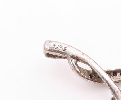 925 Sterling Silver  Vintage Genuine Diamonds Swirl Loop Pendant  PT15549