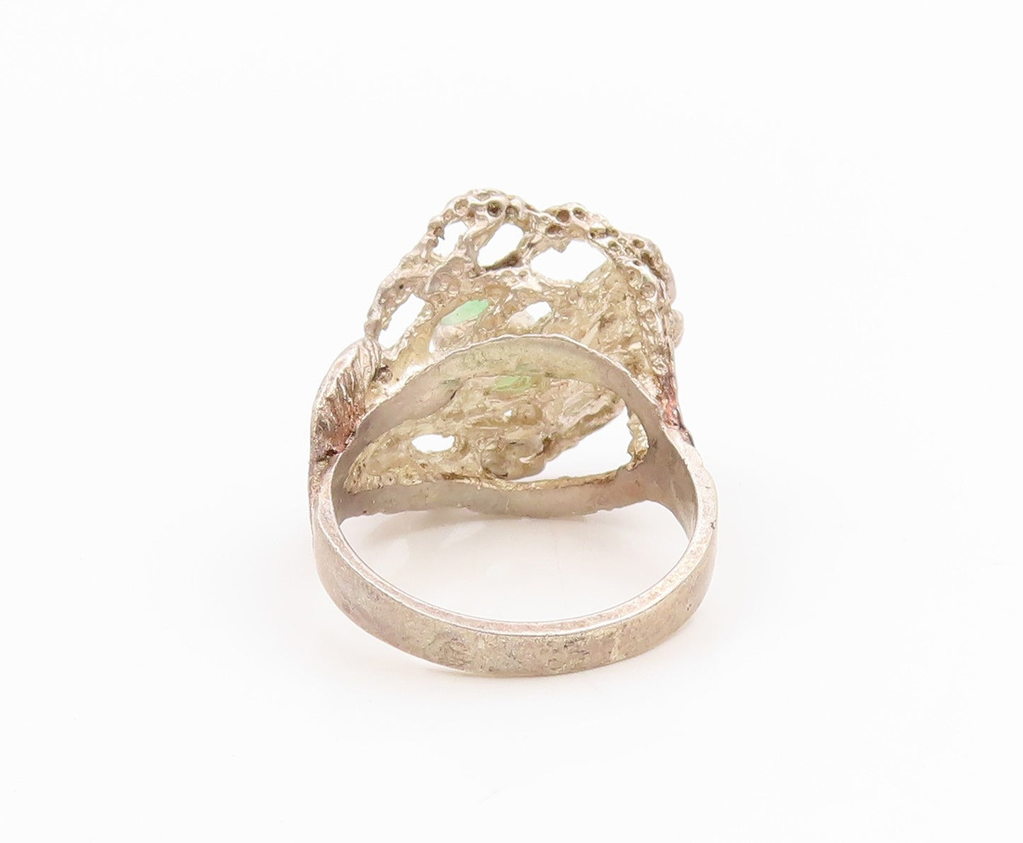 925 Sterling Silver Vintage Ring Jade Brutalist Design Band  Sz 7.5  RG35963