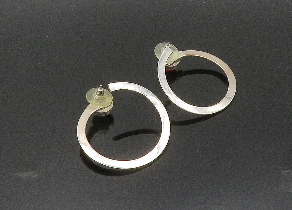 925 Sterling Silver  Vintage Cabochon Carnelian Round Hoop Earrings  EG10006