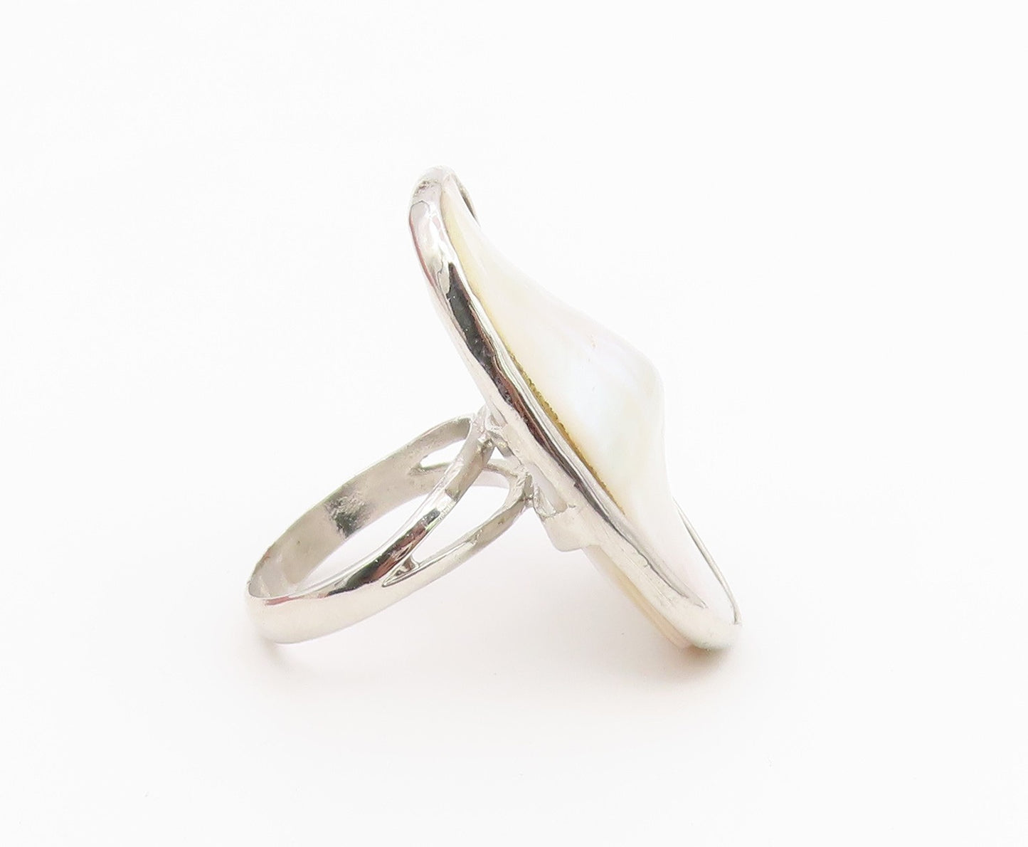 925 Sterling Silver Vintage Ring Modernist Mother Of Pearl Band  Sz 7  RG36507
