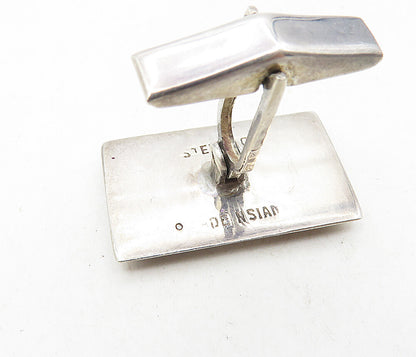 SIAM 925 Sterling Silver  Vintage Enamel Dragon Boat Square Cuff Links  TR1568