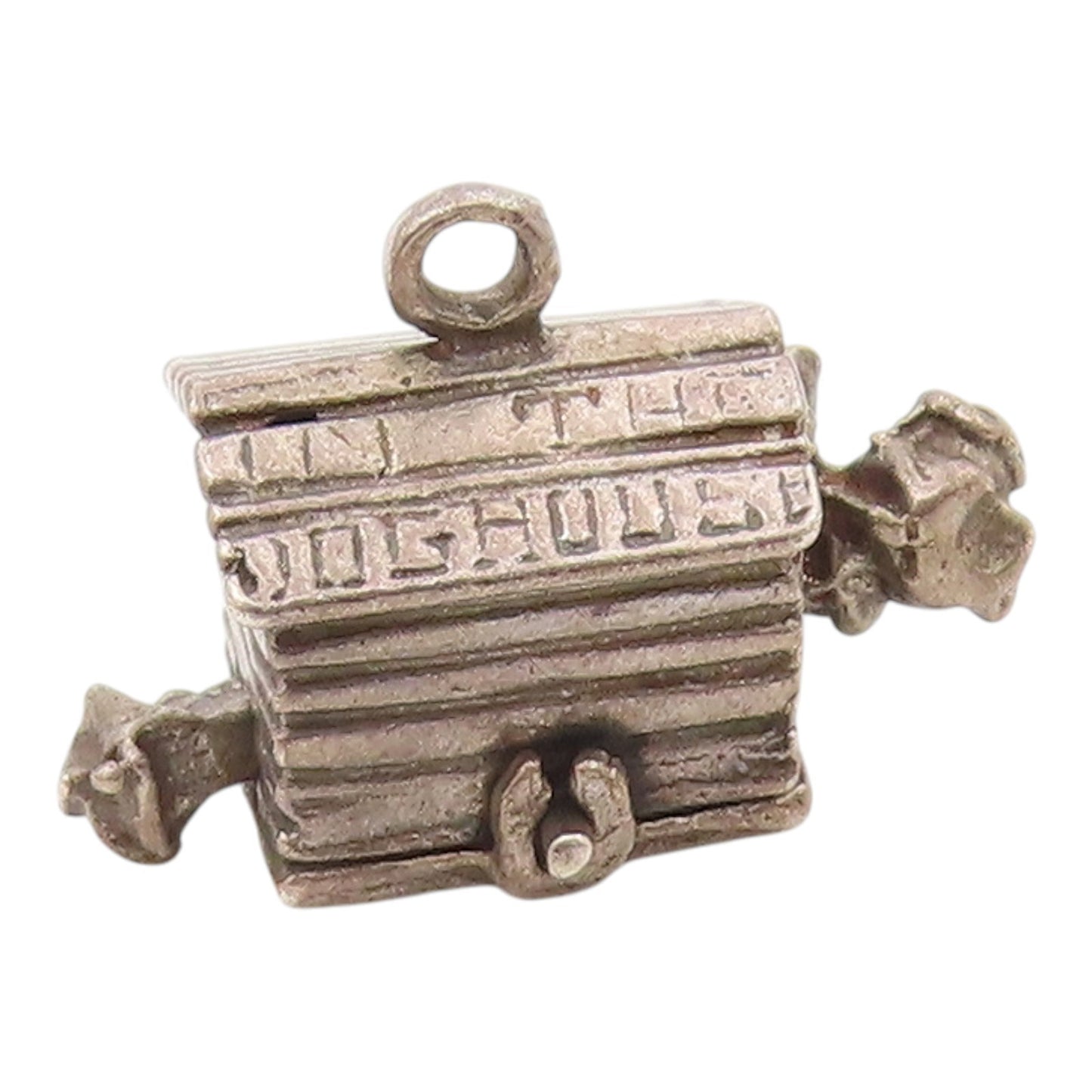 925 Sterling Silver  Vintage Bulldog In Dog House Pendant (MOVES)  PT21052