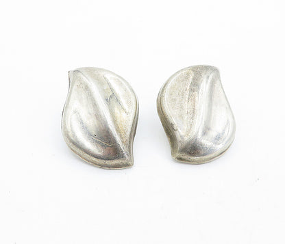 MEXICO 925 Sterling Silver  Vintage Shiny Hollow Leaf Drop Earrings  EG2695