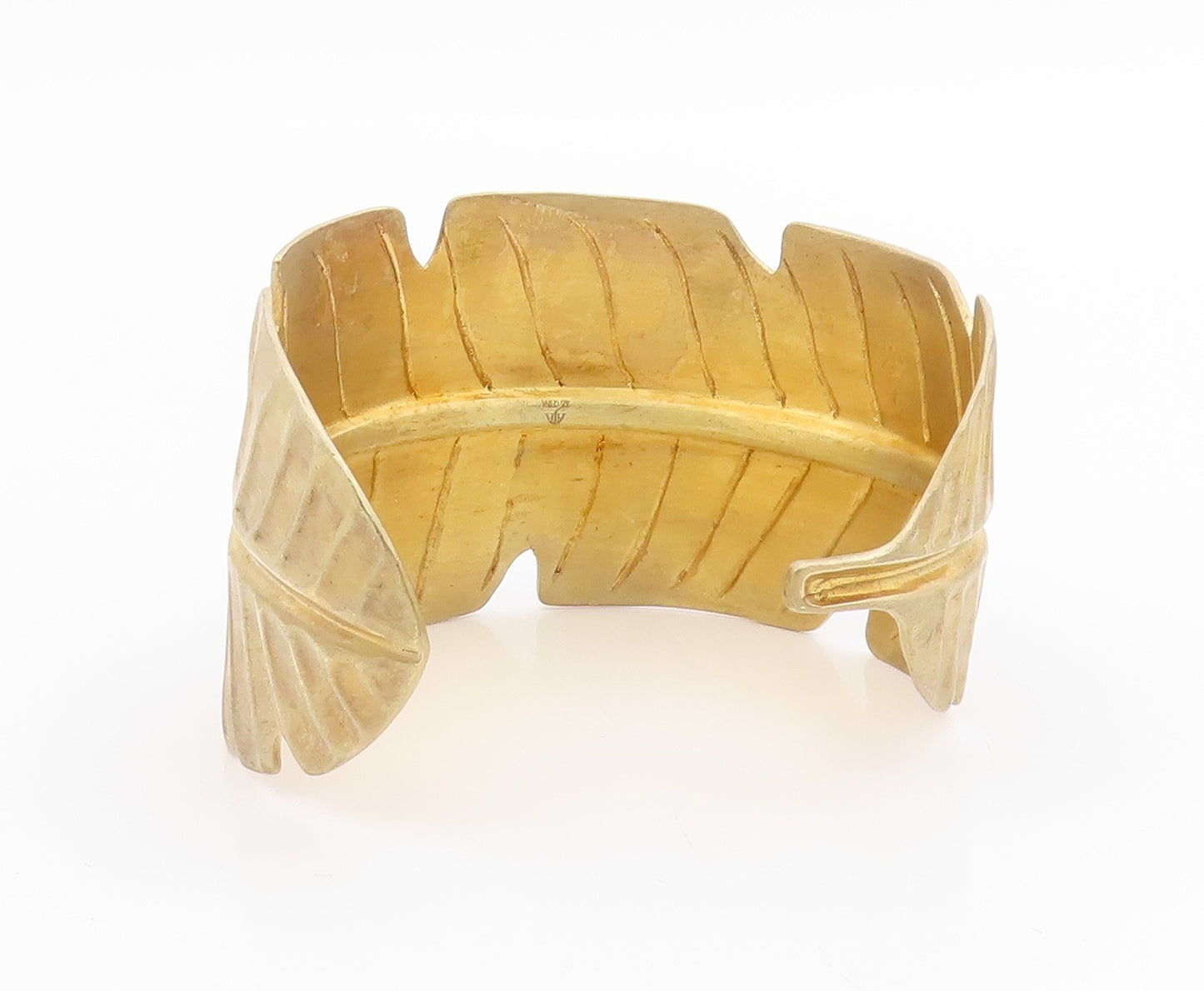 925 Sterling Silver Vintage Bracelet Gold Plated Feather Leaf Wide Cuff  BT11657