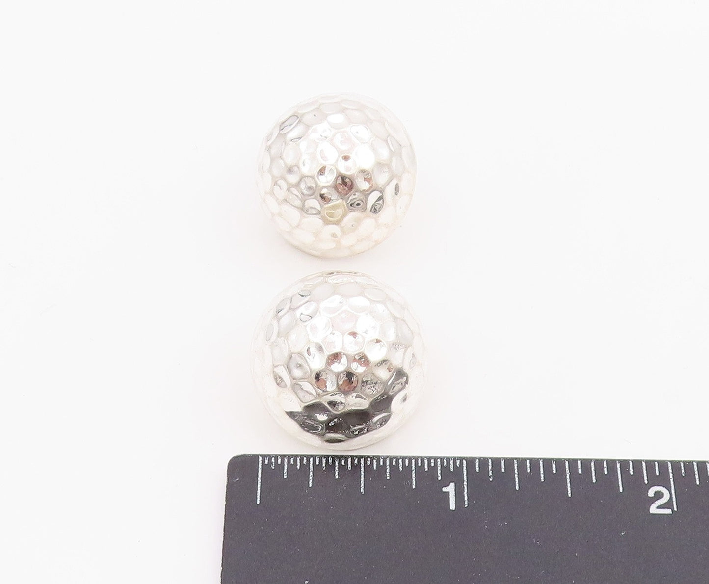 925 Sterling Silver Vintage Earrings Solid Hammered Circular Dome Stud  EG14050