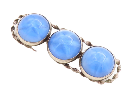 925 Sterling Silver Vintage Brooch Pin Cabochon Round Gemstone Band  BP11372