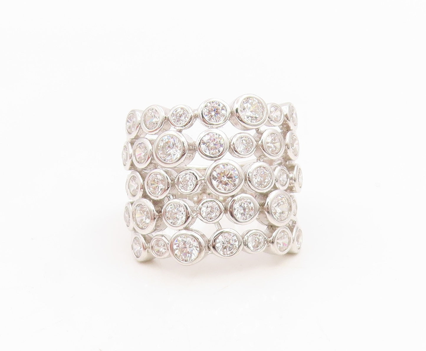 925 Sterling Silver Vintage Ring JACMEL Bezel Set CZ Multi Row  Sz 6.5  RG35010